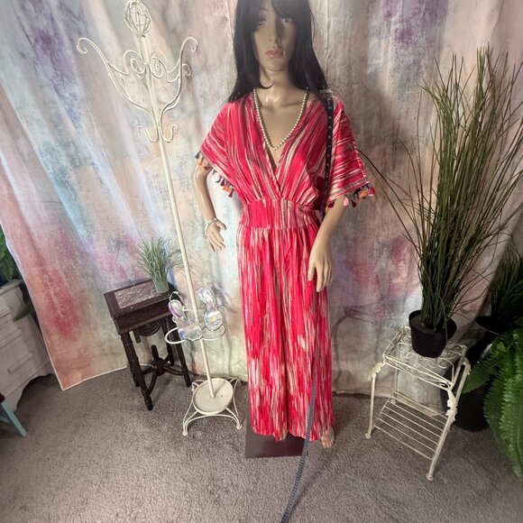 NWOT๐ Breezaya Tasseled Cuff Elastic Waistline Straight Wide Leg Jumpsuit - Picture 8 of 16